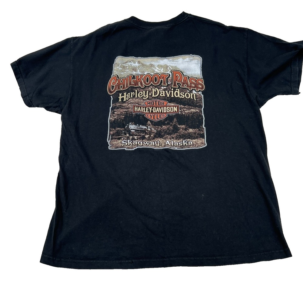 Harley Davidson Skagway Alaska Chilkoot Pass T Shirt Mens XL Black Hanes